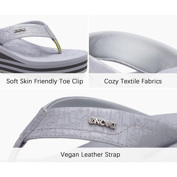 🆕 Grey Vegan Platform Flip Flops Sandals Arch Support Summer Shoes Women’s - Picture 4 of 7